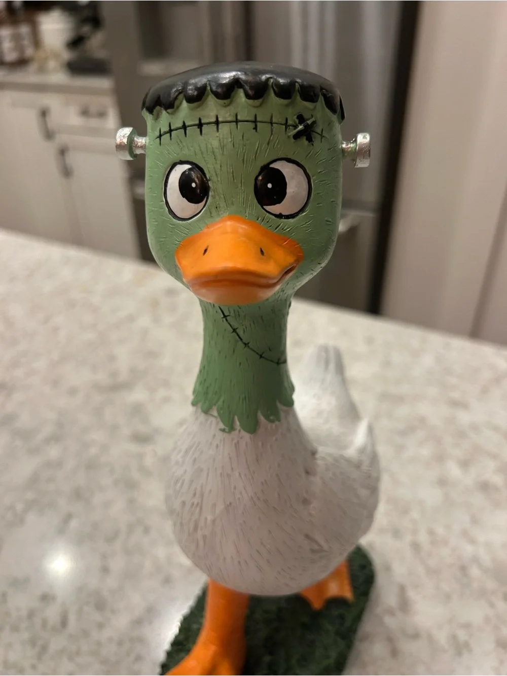 “New” Frankenstein Duck  - Green & White Decorative Figurine